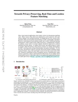 Towards Privacy-Preserving, Real-Time and Lossless Feature Matching