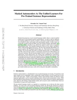 Masked Autoencoders As The Unified Learners For Pre-Trained Sentence
  Representation