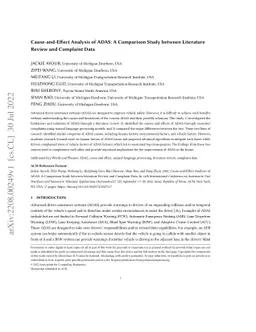Cause-and-Effect Analysis of ADAS: A Comparison Study between Literature
  Review and Complaint Data
