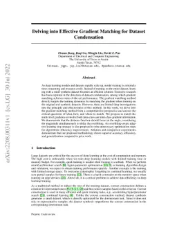Delving into Effective Gradient Matching for Dataset Condensation
