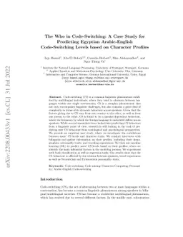 The Who in Code-Switching: A Case Study for Predicting Egyptian
  Arabic-English Code-Switching Levels based on Character Profiles