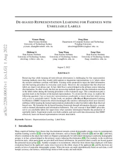 De-biased Representation Learning for Fairness with Unreliable Labels
