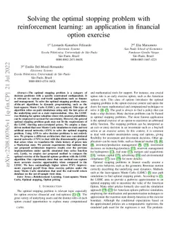 Solving the optimal stopping problem with reinforcement learning: an
  application in financial option exercise