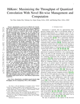 HiKonv: Maximizing the Throughput of Quantized Convolution With Novel
  Bit-wise Management and Computation