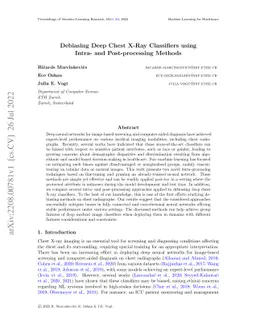 Debiasing Deep Chest X-Ray Classifiers using Intra- and Post-processing
  Methods