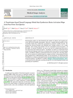 A Transformer-based Neural Language Model that Synthesizes Brain
  Activation Maps from Free-Form Text Queries