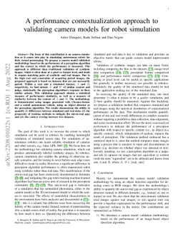 A performance contextualization approach to validating camera models for
  robot simulation