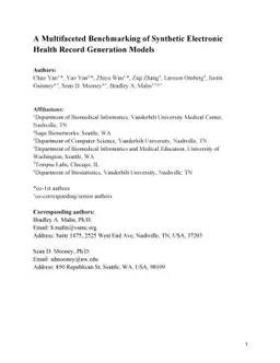 A Multifaceted Benchmarking of Synthetic Electronic Health Record
  Generation Models