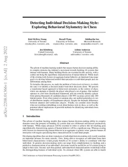 Detecting Individual Decision-Making Style: Exploring Behavioral
  Stylometry in Chess