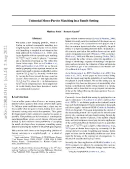 Unimodal Mono-Partite Matching in a Bandit Setting