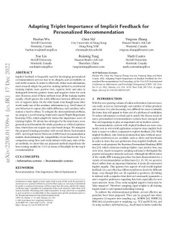 Adapting Triplet Importance of Implicit Feedback for Personalized
  Recommendation