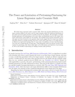 The Power and Limitation of Pretraining-Finetuning for Linear Regression
  under Covariate Shift