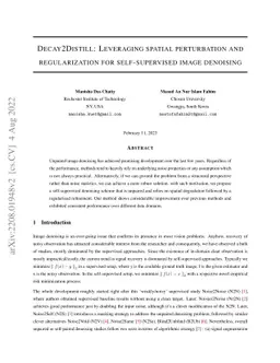 Decay2Distill: Leveraging spatial perturbation and regularization for
  self-supervised image denoising