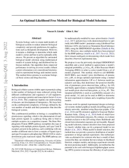 An Optimal Likelihood Free Method for Biological Model Selection