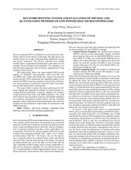 Keyword Spotting System and Evaluation of Pruning and Quantization
  Methods on Low-power Edge Microcontrollers