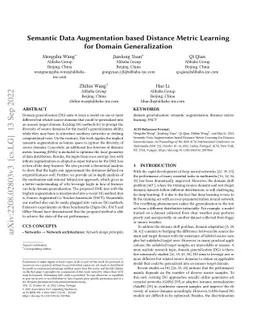 Semantic Data Augmentation based Distance Metric Learning for Domain
  Generalization