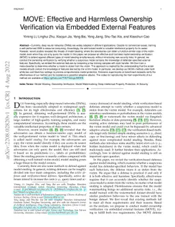 MOVE: Effective and Harmless Ownership Verification via Embedded External Features