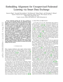 Embedding Alignment for Unsupervised Federated Learning via Smart Data
  Exchange