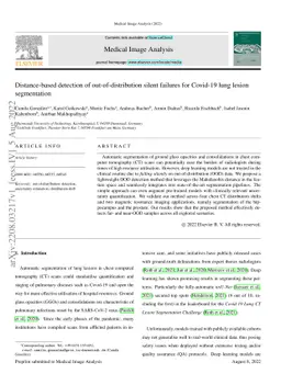Distance-based detection of out-of-distribution silent failures for
  Covid-19 lung lesion segmentation