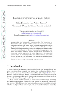 Learning programs with magic values