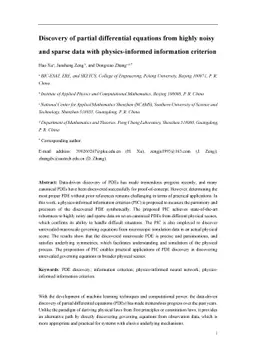 Discovery of partial differential equations from highly noisy and sparse
  data with physics-informed information criterion