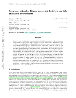 Recurrent networks, hidden states and beliefs in partially observable
  environments