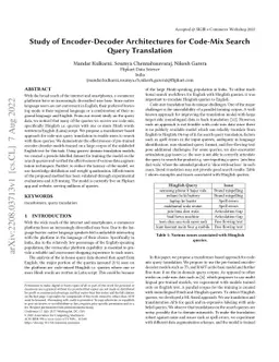 Study of Encoder-Decoder Architectures for Code-Mix Search Query
  Translation