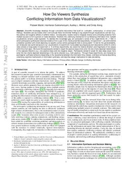 How Do Viewers Synthesize Conflicting Information from Data
  Visualizations?