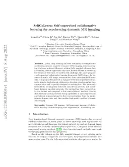 SelfCoLearn: Self-supervised collaborative learning for accelerating
  dynamic MR imaging