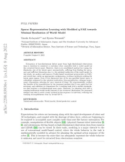 Sparse Representation Learning with Modified q-VAE towards Minimal
  Realization of World Model