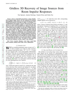 Gridless 3D Recovery of Image Sources from Room Impulse Responses