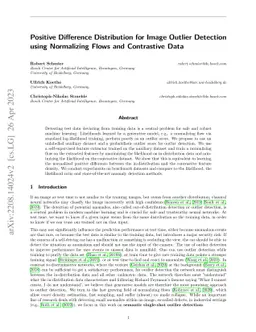 Positive Difference Distribution for Image Outlier Detection using
  Normalizing Flows and Contrastive Data