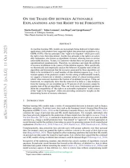 On the Trade-Off between Actionable Explanations and the Right to be
  Forgotten