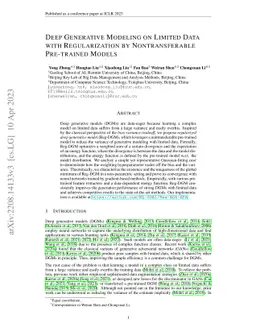 Deep Generative Modeling on Limited Data with Regularization by
  Nontransferable Pre-trained Models