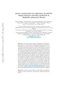 Airway measurement by refinement of synthetic images improves mortality
  prediction in idiopathic pulmonary fibrosis
