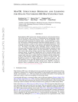 MapTR: Structured Modeling and Learning for Online Vectorized HD Map
  Construction