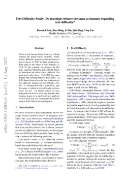 Text Difficulty Study: Do machines behave the same as humans regarding
  text difficulty?