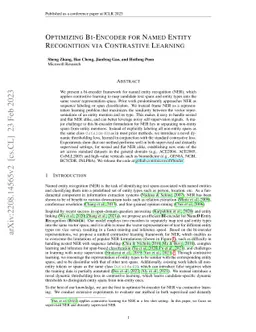 Optimizing Bi-Encoder for Named Entity Recognition via Contrastive
  Learning