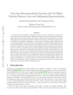 One-class Recommendation Systems with the Hinge Pairwise Distance Loss
  and Orthogonal Representations