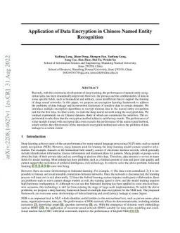 Application of Data Encryption in Chinese Named Entity Recognition