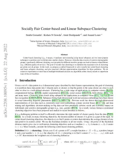 Socially Fair Center-based and Linear Subspace Clustering