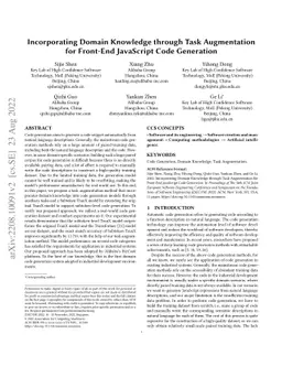 Incorporating Domain Knowledge through Task Augmentation for Front-End
  JavaScript Code Generation