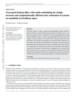 Unscented Kalman filter with stable embedding for simple, accurate and
  computationally efficient state estimation of systems on manifolds in
  Euclidean space