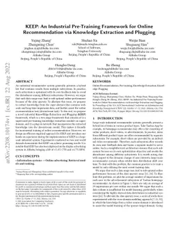 KEEP: An Industrial Pre-Training Framework for Online Recommendation via
  Knowledge Extraction and Plugging