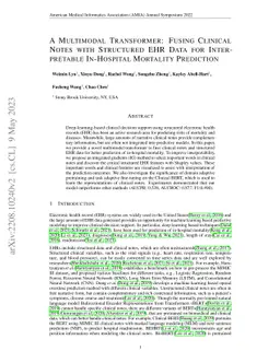 A Multimodal Transformer: Fusing Clinical Notes with Structured EHR Data
  for Interpretable In-Hospital Mortality Prediction