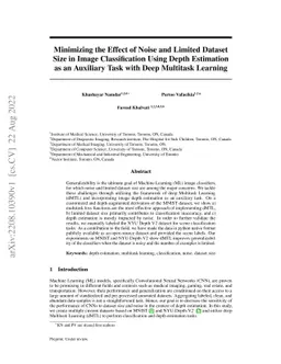 Minimizing the Effect of Noise and Limited Dataset Size in Image
  Classification Using Depth Estimation as an Auxiliary Task with Deep
  Multitask Learning