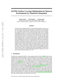 SCONE: Surface Coverage Optimization in Unknown Environments by
  Volumetric Integration