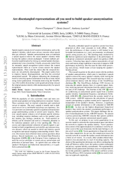 Are disentangled representations all you need to build speaker
  anonymization systems?