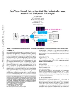 DualVoice: Speech Interaction that Discriminates between Normal and
  Whispered Voice Input