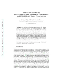 Split-U-Net: Preventing Data Leakage in Split Learning for Collaborative
  Multi-Modal Brain Tumor Segmentation